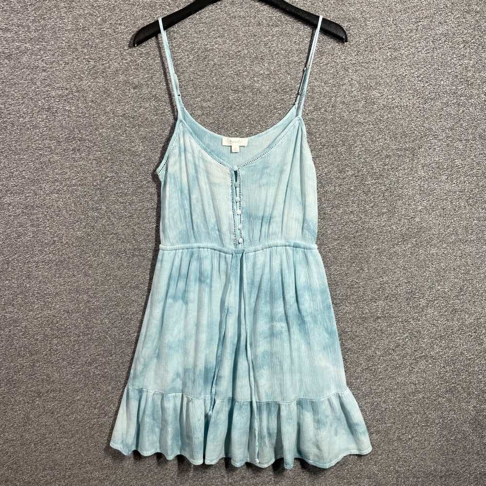 Becool Blue Tie Dye Mini Dress Medium Boho Ruffle Hem Crinkle Rayon
